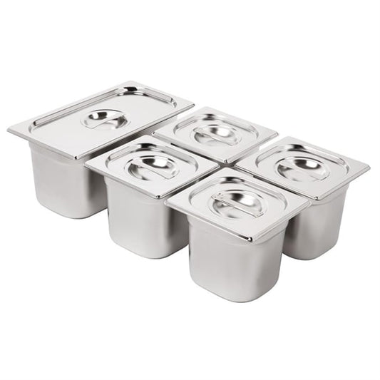 Vogue Stainless Steel Gastronorm Tray Set 1/3 and 4 x 1/6 with Lids sa246