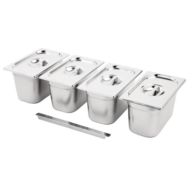 Vogue Stainless Steel Gastronorm Tray Set 4 1/4 with Lids sa247
