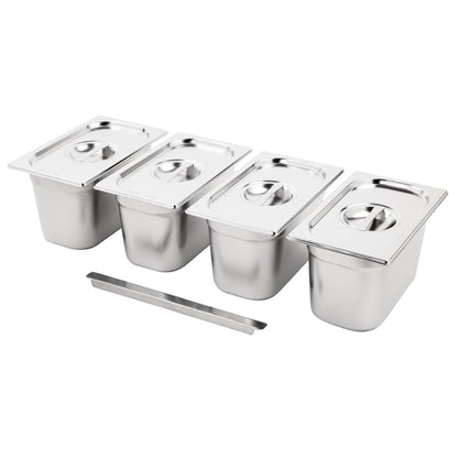 Vogue Stainless Steel Gastronorm Tray Set 4 1/4 with Lids sa247