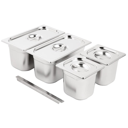 Vogue Stainless Steel Gastronorm Tray Set 2x 1/3 2 x 1/6 with Lids sa249