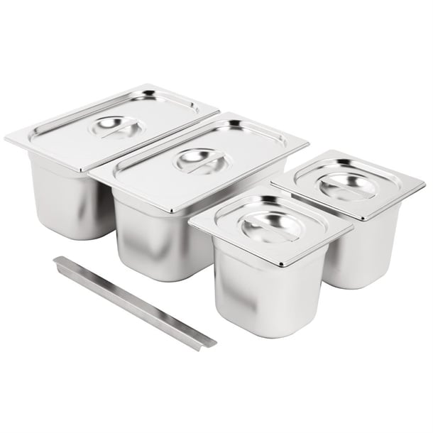 Vogue Stainless Steel Gastronorm Tray Set 2x 1/3 2 x 1/6 with Lids sa249