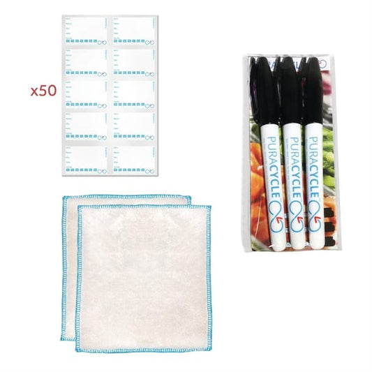Puracycle Reusable Day Label Pack (50 Labels, 2 Cloths) + Free Pens sa491