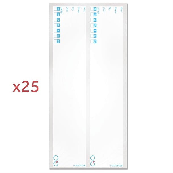 Puracycle Reusable Day Bottle Label Pack (25 Labels, 2 Cloths) + Free Pens sa493