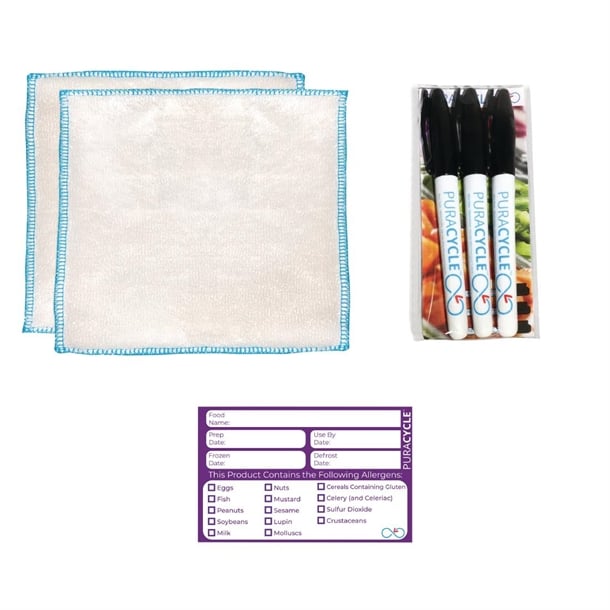 Puracycle Reusable Allergen Label Pack (20 Labels, 2 Cloths) + Free Pens sa499