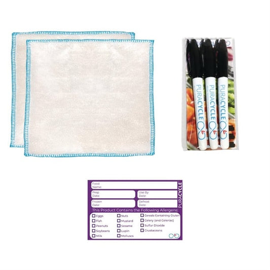 Puracycle Reusable Allergen Label Pack (20 Labels, 2 Cloths) + Free Pens sa499