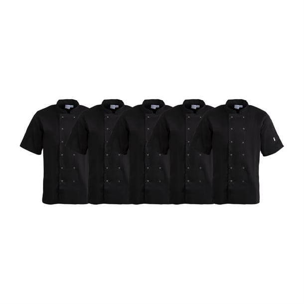 Whites Vegas Unisex Chef Jackets Short Sleeve Black (5 Pack) p_sa850