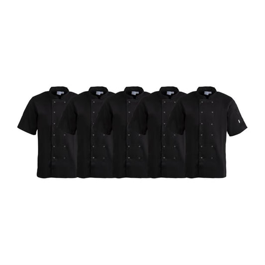 Whites Vegas Unisex Chef Jackets Short Sleeve Black (5 Pack) p_sa850
