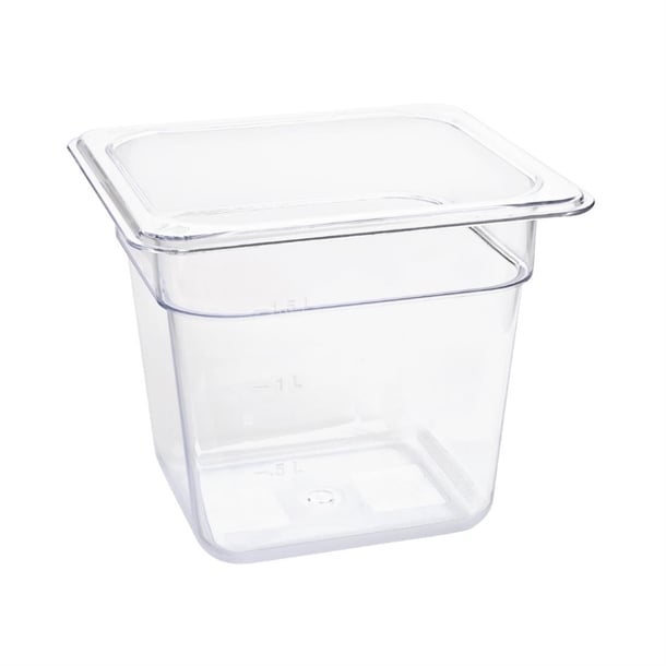 Vogue Polycarbonate 1/6 Gastronorm Container 150mm Clear u241