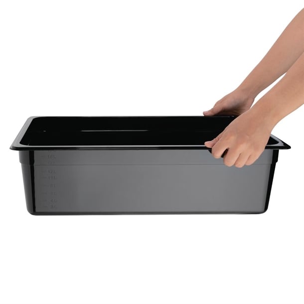 Vogue Polycarbonate 1/1 Gastronorm Container 150mm Black u456