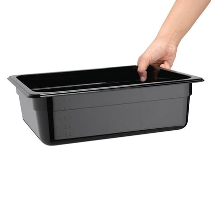 Vogue Polycarbonate 1/2 Gastronorm Container 100mm Black u459