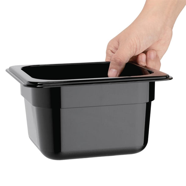 Vogue Polycarbonate 1/6 Gastronorm Container 100mm Black u470