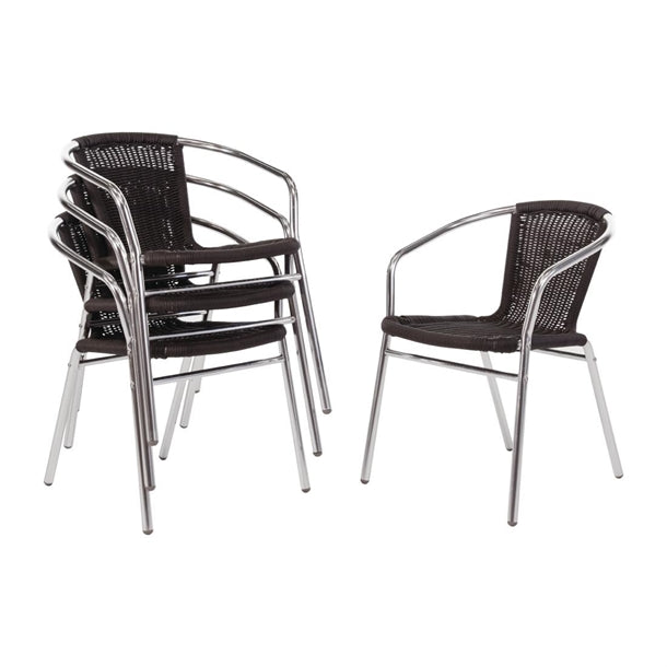 Bolero Aluminium and PE Wicker Chairs Black (4 Pack) u507
