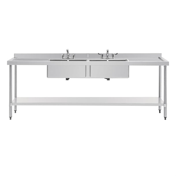 Vogue Stainless Steel Double Sink with Double Drainer 2400mm u910