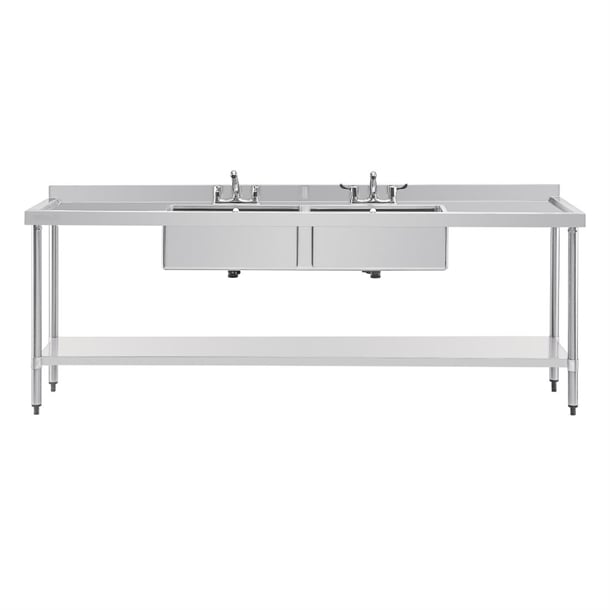 Vogue Stainless Steel Double Sink with Double Drainer 2400mm u910