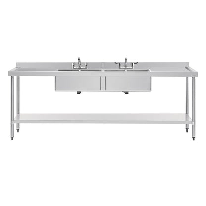 Vogue Stainless Steel Double Sink with Double Drainer 2400mm u910