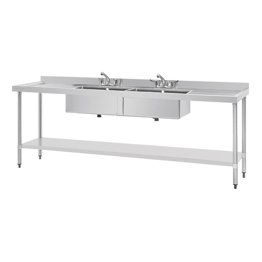 Vogue Stainless Steel Double Sink with Double Drainer 2400mm u910