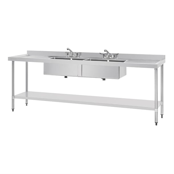 Vogue Stainless Steel Double Sink with Double Drainer 2400mm u910