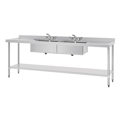 Vogue Stainless Steel Double Sink with Double Drainer 2400mm u910