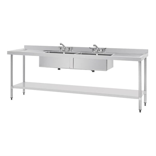 Vogue Stainless Steel Double Sink with Double Drainer 2400mm u910