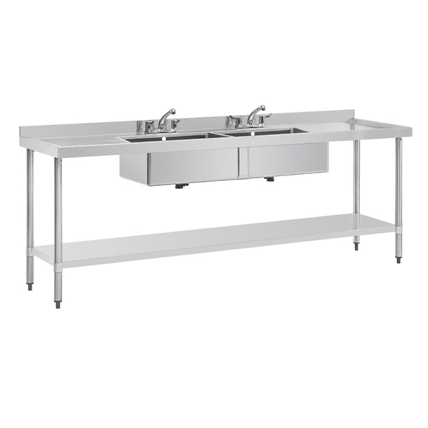 Vogue Stainless Steel Double Sink with Double Drainer 2400mm u910