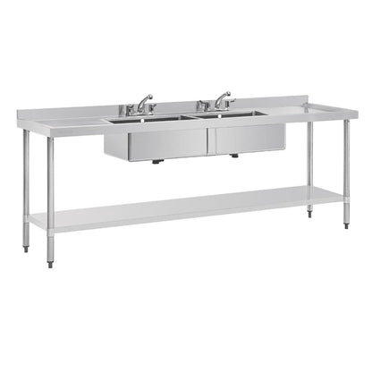 Vogue Stainless Steel Double Sink with Double Drainer 2400mm u910
