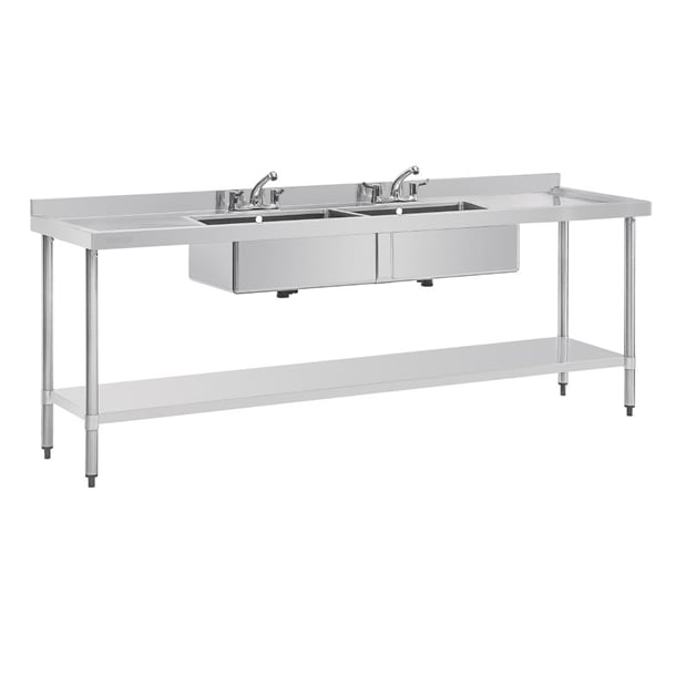 Vogue Stainless Steel Double Sink with Double Drainer 2400mm u910