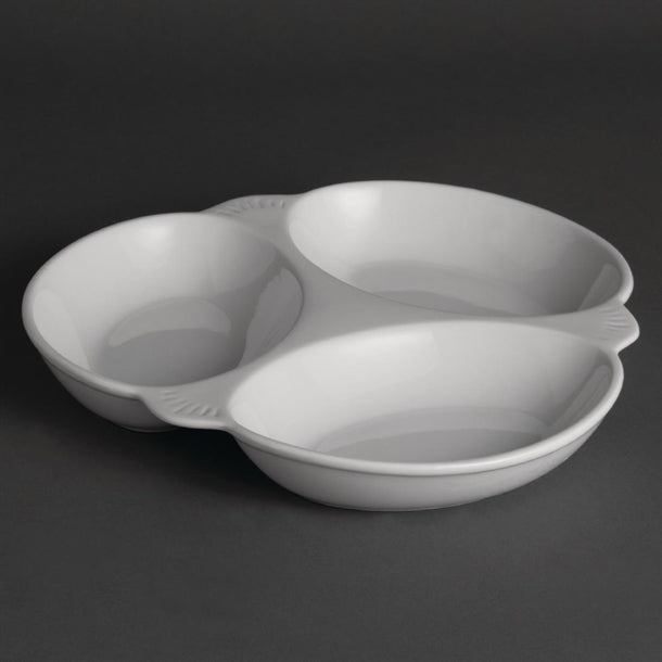 Olympia Whiteware Vegetable Dishes 3 Section 250mm (6 Pack) y099