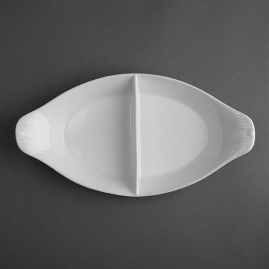 Olympia Whiteware Divided Oval Eared Dishes 295x155mm (6 Pack) y100