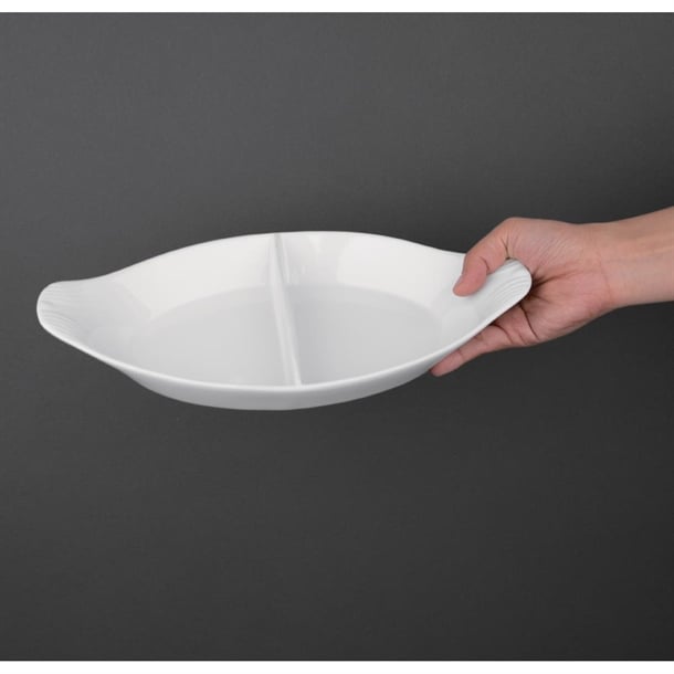 Olympia Whiteware Divided Oval Eared Dishes 295x155mm (6 Pack) y100