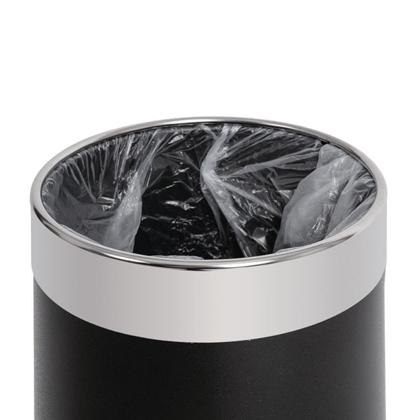 Bolero Waste Paper Bin Black with Silver Rim 10.2Ltr y805