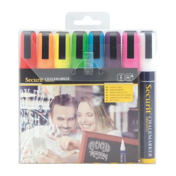 Securit Chalkmaster 6mm Liquid Chalk Pens Assorted Colours (8 Pack) y999
