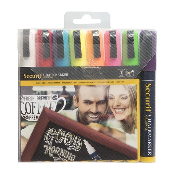 Securit Chalkmaster 6mm Liquid Chalk Pens Assorted Colours (8 Pack) y999