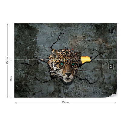 3D Leopard Concrete Wall Photo Wallpaper Wall Mural - USTAD HOME