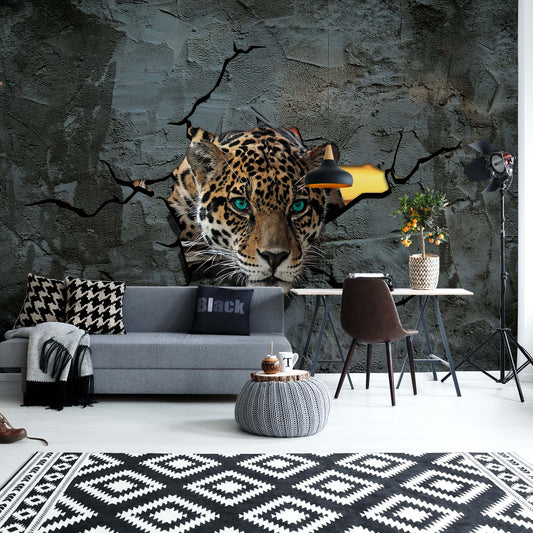 3D Leopard Concrete Wall Photo Wallpaper Wall Mural - USTAD HOME