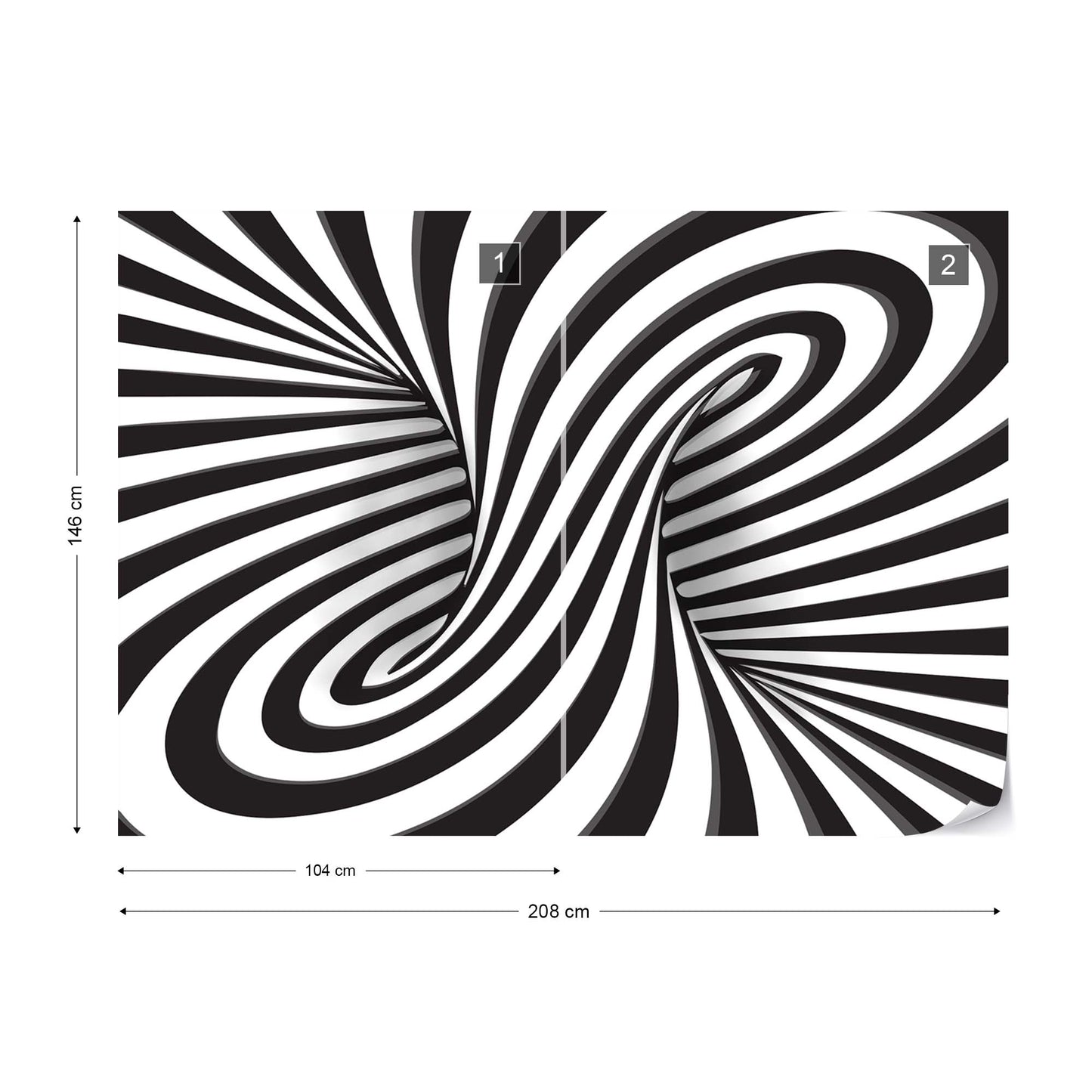 3D Black And White Twister Photo Wallpaper Wall Mural - USTAD HOME