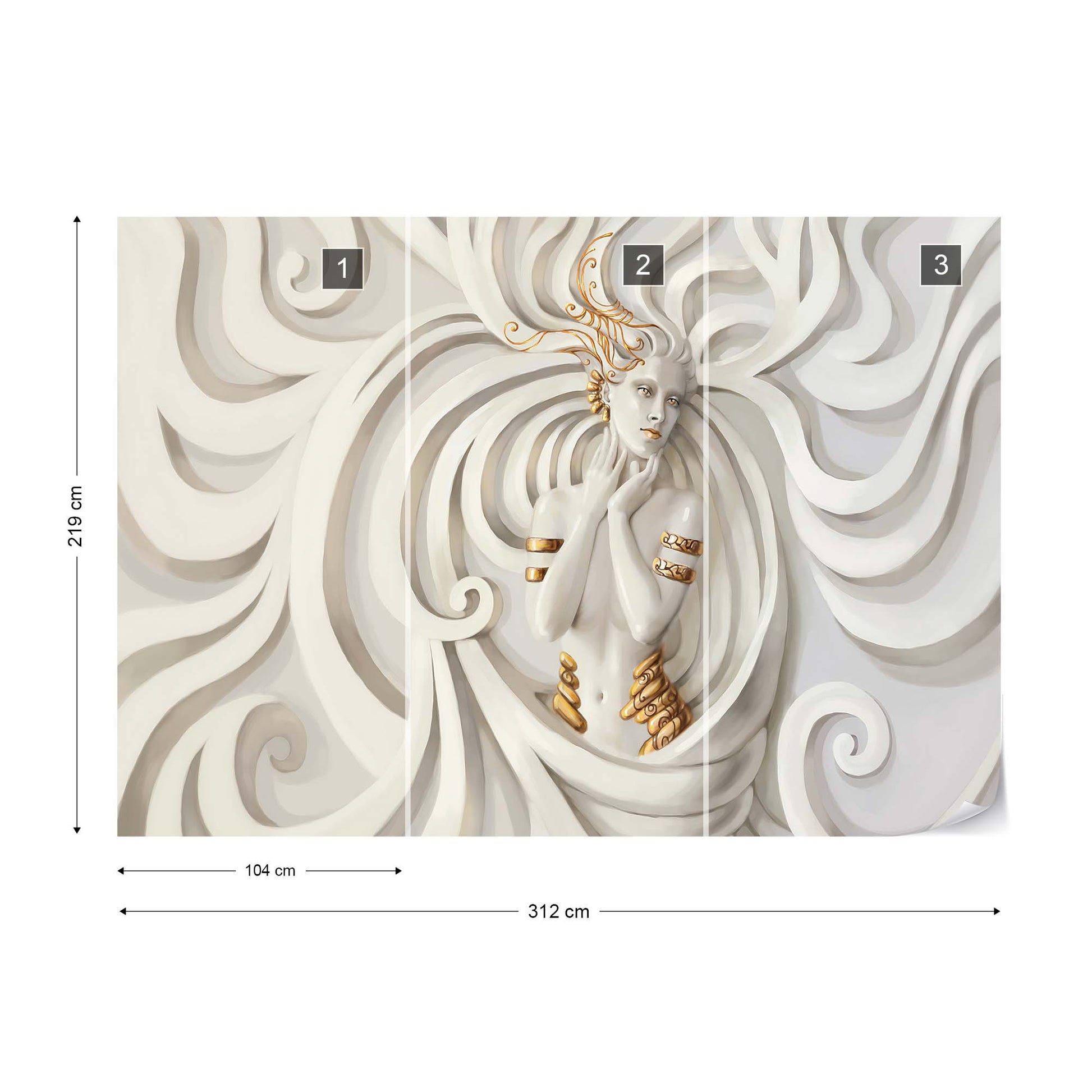 3D Classical Woman Stone Sculpture Swirls Photo Wallpaper Wall Mural - USTAD HOME