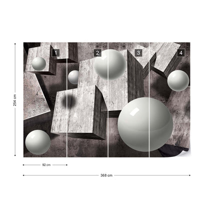 3D Concrete Cubes And Spheres Photo Wallpaper Wall Mural - USTAD HOME