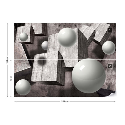 3D Concrete Cubes And Spheres Photo Wallpaper Wall Mural - USTAD HOME