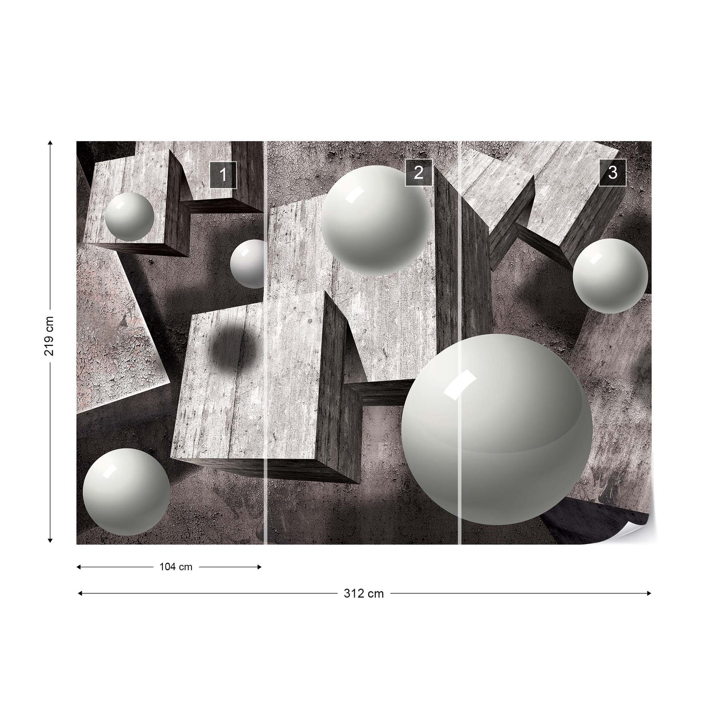 3D Concrete Cubes And Spheres Photo Wallpaper Wall Mural - USTAD HOME