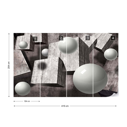 3D Concrete Cubes And Spheres Photo Wallpaper Wall Mural - USTAD HOME