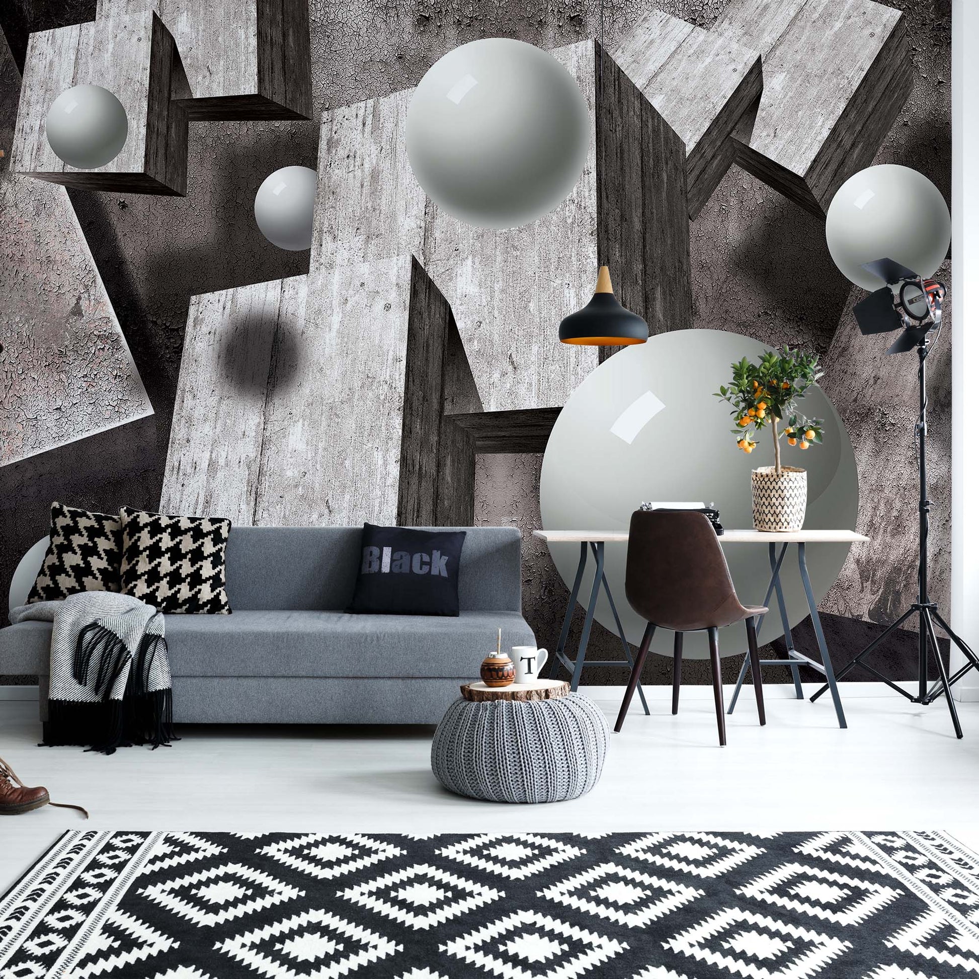 3D Concrete Cubes And Spheres Photo Wallpaper Wall Mural - USTAD HOME