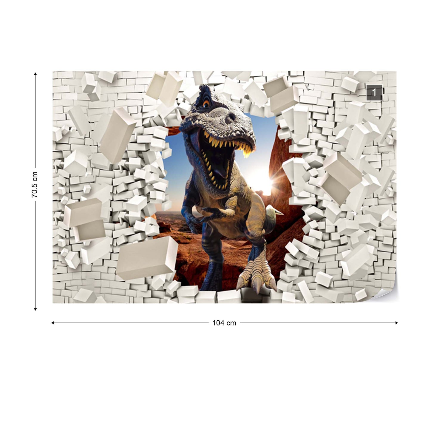 3D Dinosaur Bursting Through Brick Wall Photo Wallpaper Wall Mural - USTAD HOME