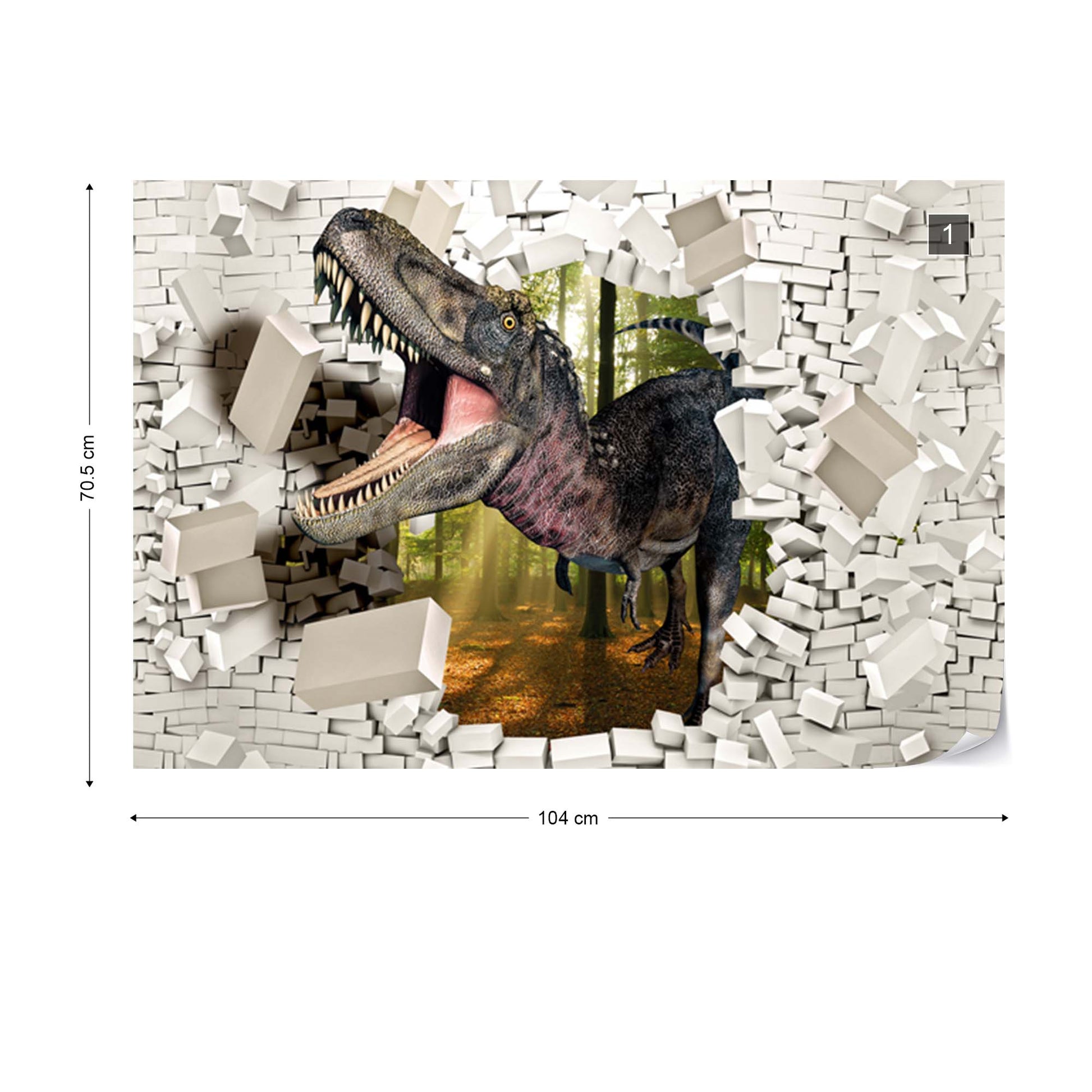 3D Dinosaur Bursting Through Brick Wall Photo Wallpaper Wall Mural - USTAD HOME