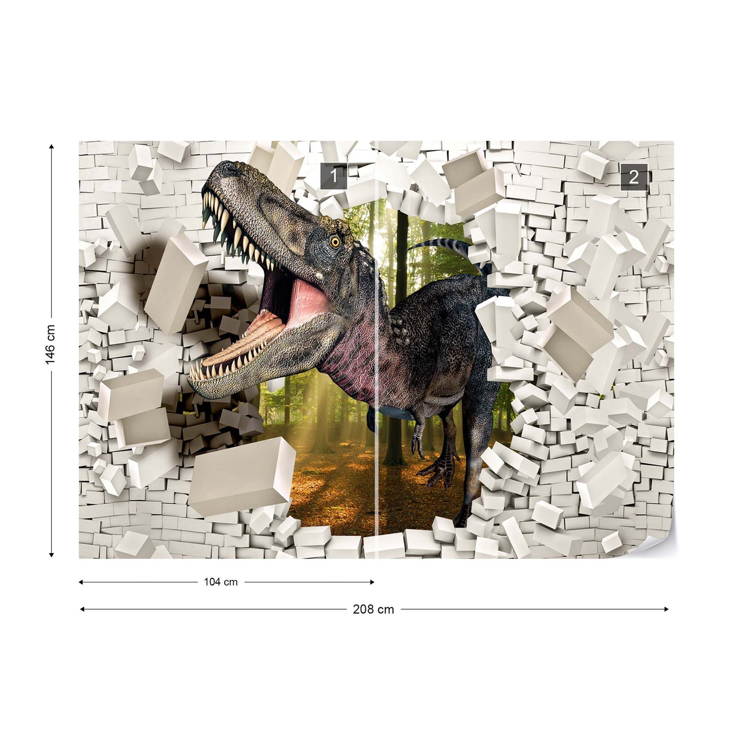 3D Dinosaur Bursting Through Brick Wall Photo Wallpaper Wall Mural - USTAD HOME