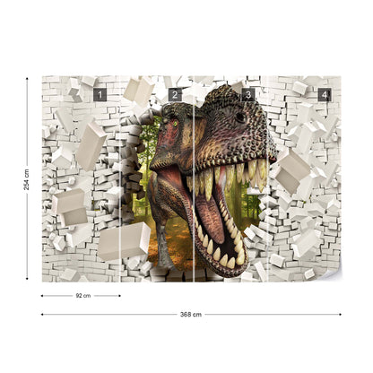 3D Dinosaur Bursting Through Brick Wall Photo Wallpaper Wall Mural - USTAD HOME