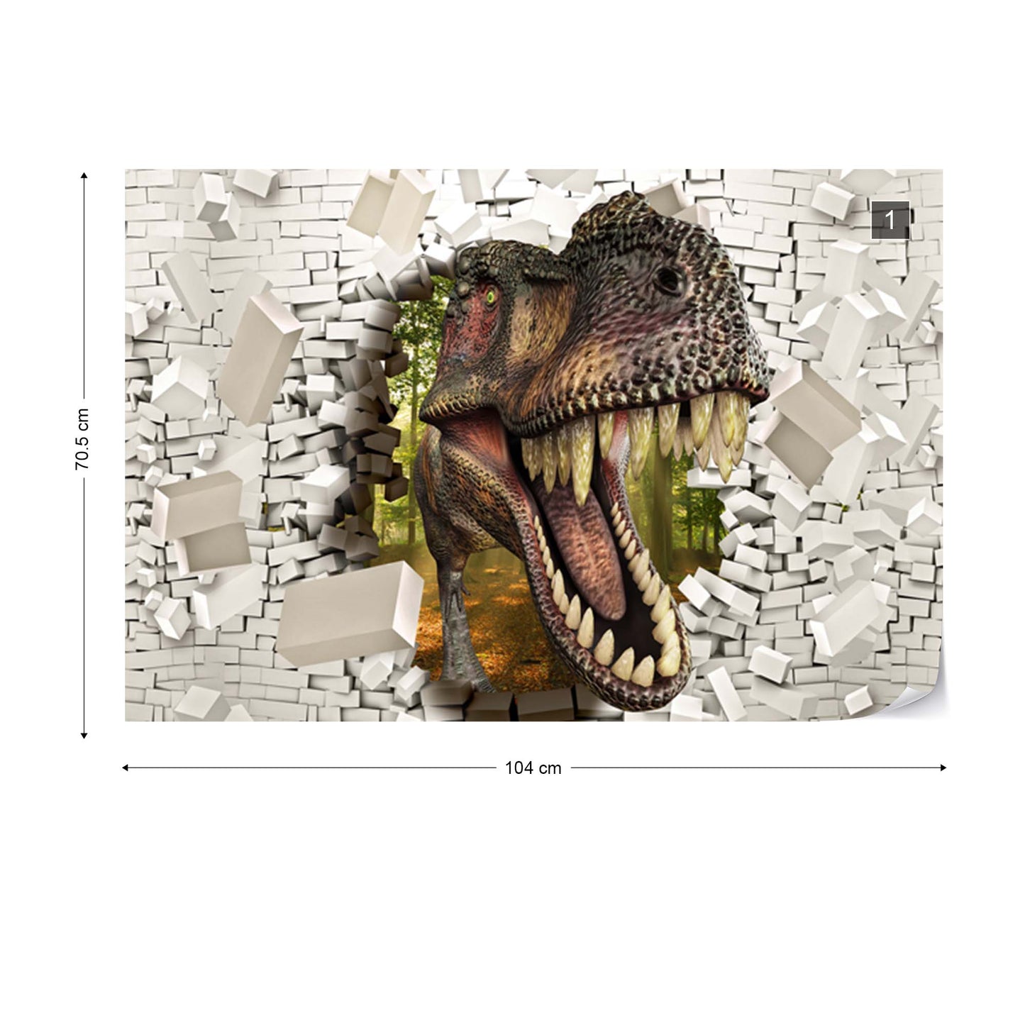 3D Dinosaur Bursting Through Brick Wall Photo Wallpaper Wall Mural - USTAD HOME