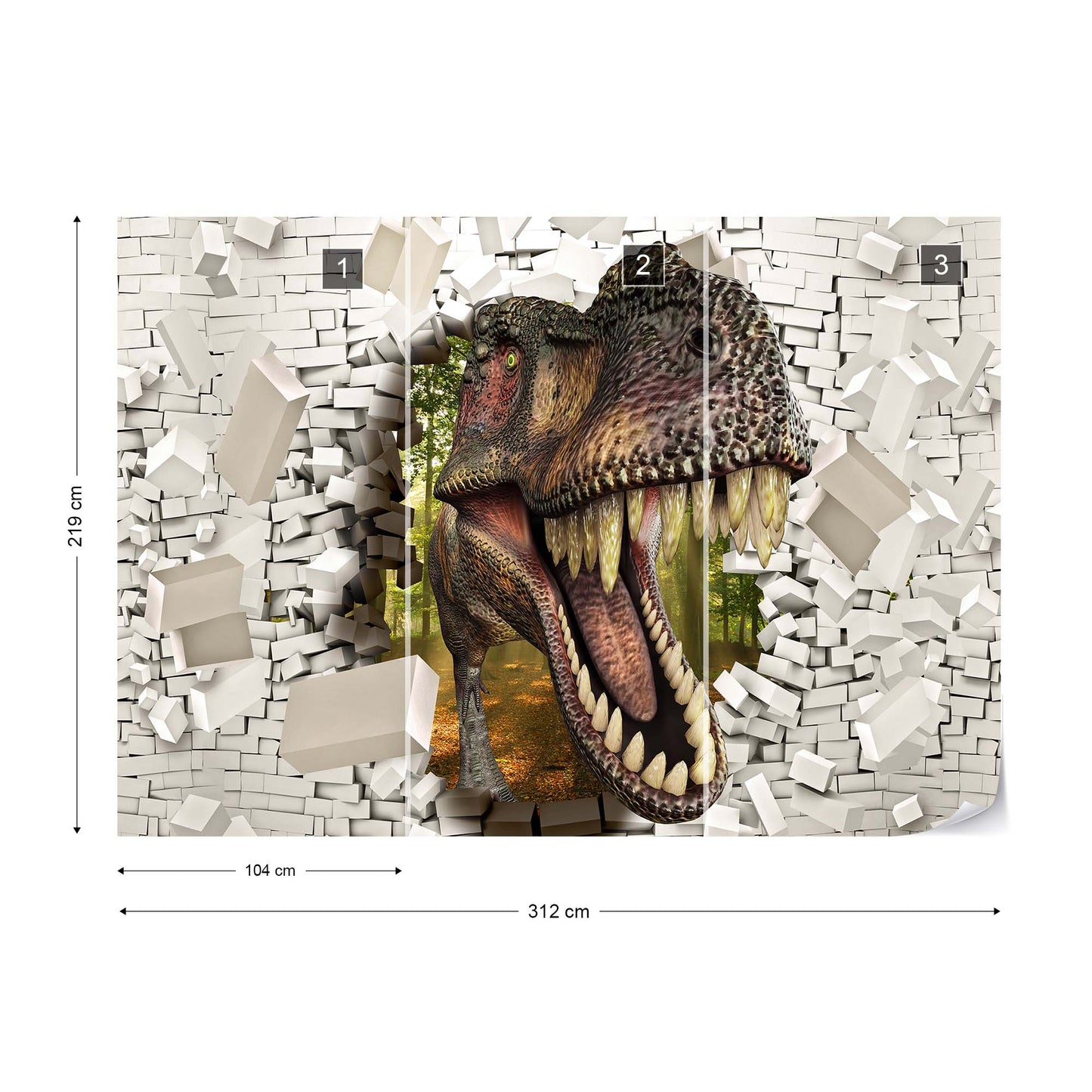 3D Dinosaur Bursting Through Brick Wall Photo Wallpaper Wall Mural - USTAD HOME