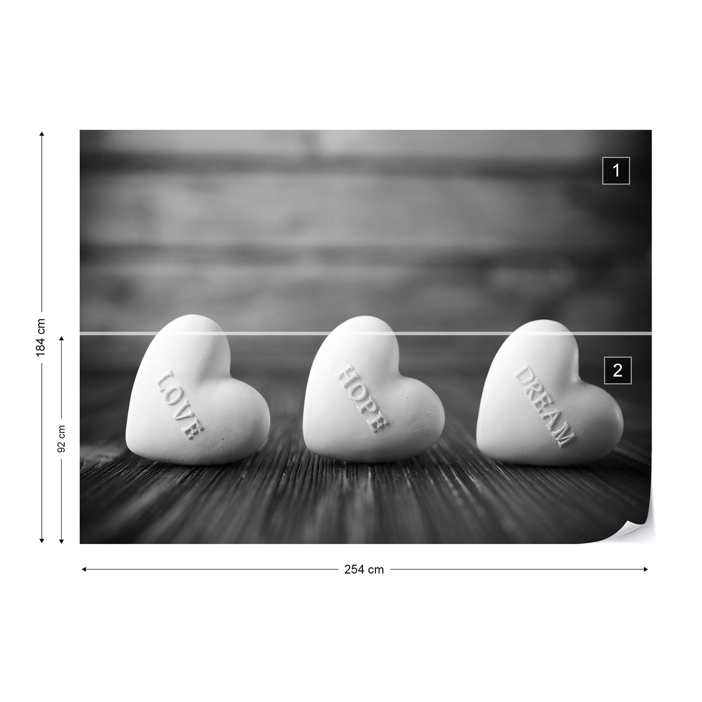 3 Hearts Black And White Photo Wallpaper Wall Mural - USTAD HOME