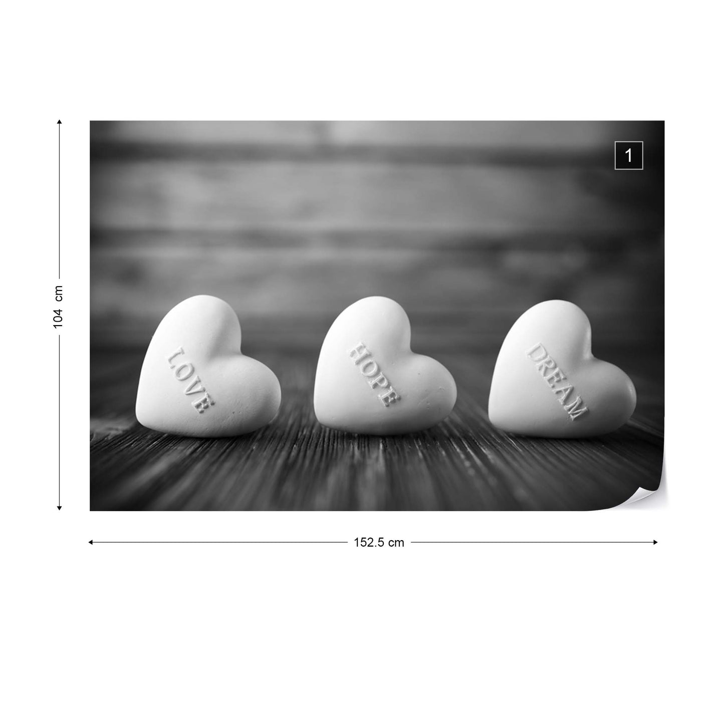 3 Hearts Black And White Photo Wallpaper Wall Mural - USTAD HOME