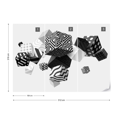 3D Black And White Cubes Photo Wallpaper Wall Mural - USTAD HOME